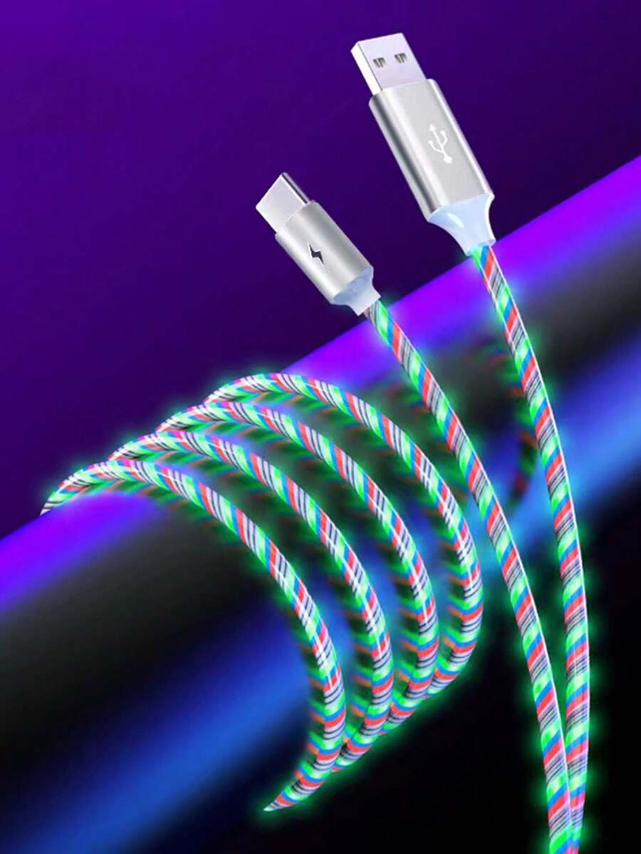1 Piece Of 5a Fast Charging Streamer Data Cable, Giving You A Better Atmosphere Experience. It Can Be Used In Cars And Homes. - Multicolor - View 1