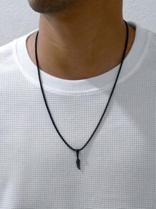 男士羽毛墜飾項鍊不銹鋼龐克嘻哈風格 - 銀色 - 查看 5