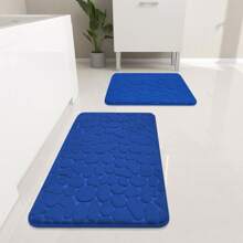 1pc/3pcs Sapphire Blue Stone Pattern Embossed High Bounce Water Absorbent Non-Slip Bathroom Floor Mat, Singles Or Set, Bathroom Decor Mat Bath Rug Floor Carpet Outdoor Rug Door Mat Fall Decor Bathroom Accessories Back To School Entryway Decor - Blue - View 5