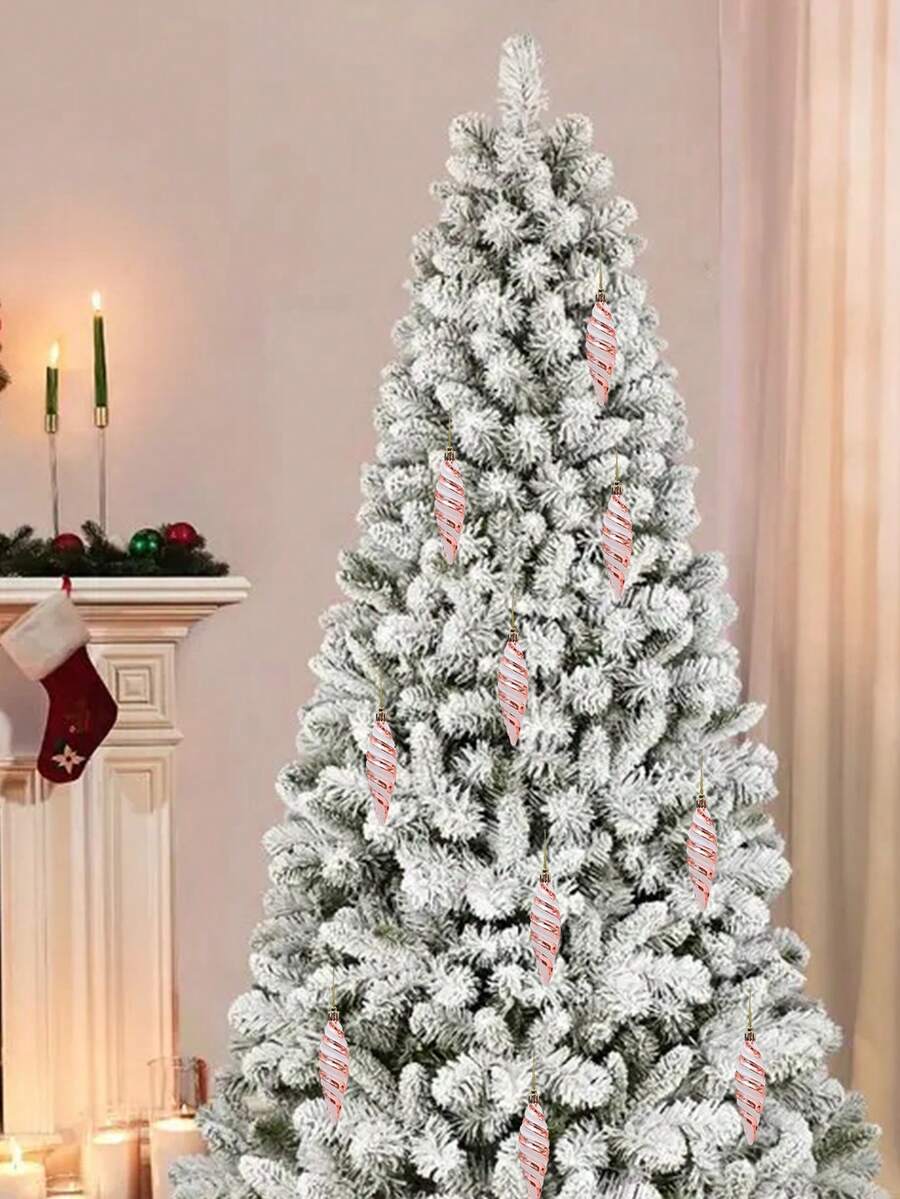 6入組聖誕節裝飾品,聖誕樹尖狀螺旋線聖誕球掛墜,聖誕樹裝飾照片道具 - 玫瑰金 - 查看 1