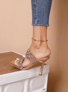 時尚高跟女式涼鞋，超級亮麗的鑽石涼鞋 - 玫瑰金 - 查看 4