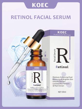 KOEC 視黃醇緊緻保濕臉部精華液 30 毫升，含有視黃醇和菸鹼醯胺的臉部亮白保濕霜，抗老精華可減少皺紋、細紋、黑斑