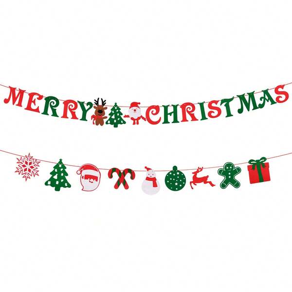 Striscione Di Buon Natale: Striscione Vintage Da Appendere Per Feste Con Bandierine Di Buon Natale, Decorazioni Natalizie In Feltro, Decorazioni Vintage Da Appendere Per Compleanno, Babbo Natale, Fiocchi Di Neve, Alci