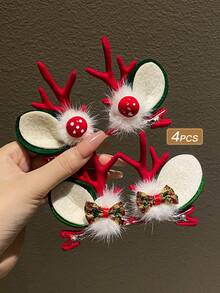 4 件裝女式可愛有趣聖誕節馴鹿角髮夾