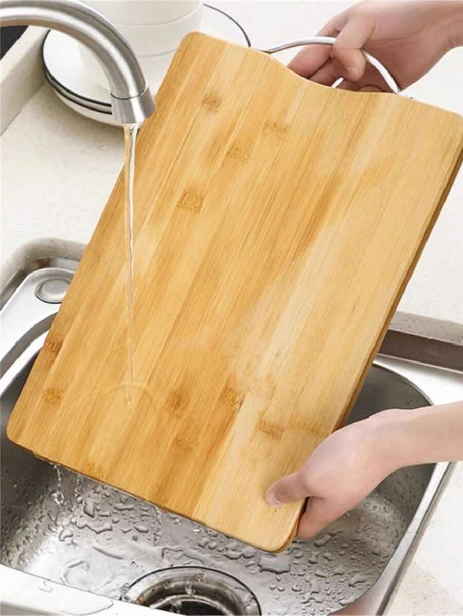 Tabua de Corte Legumes Carne Bambu com Alça - Amarelo - Visão 1