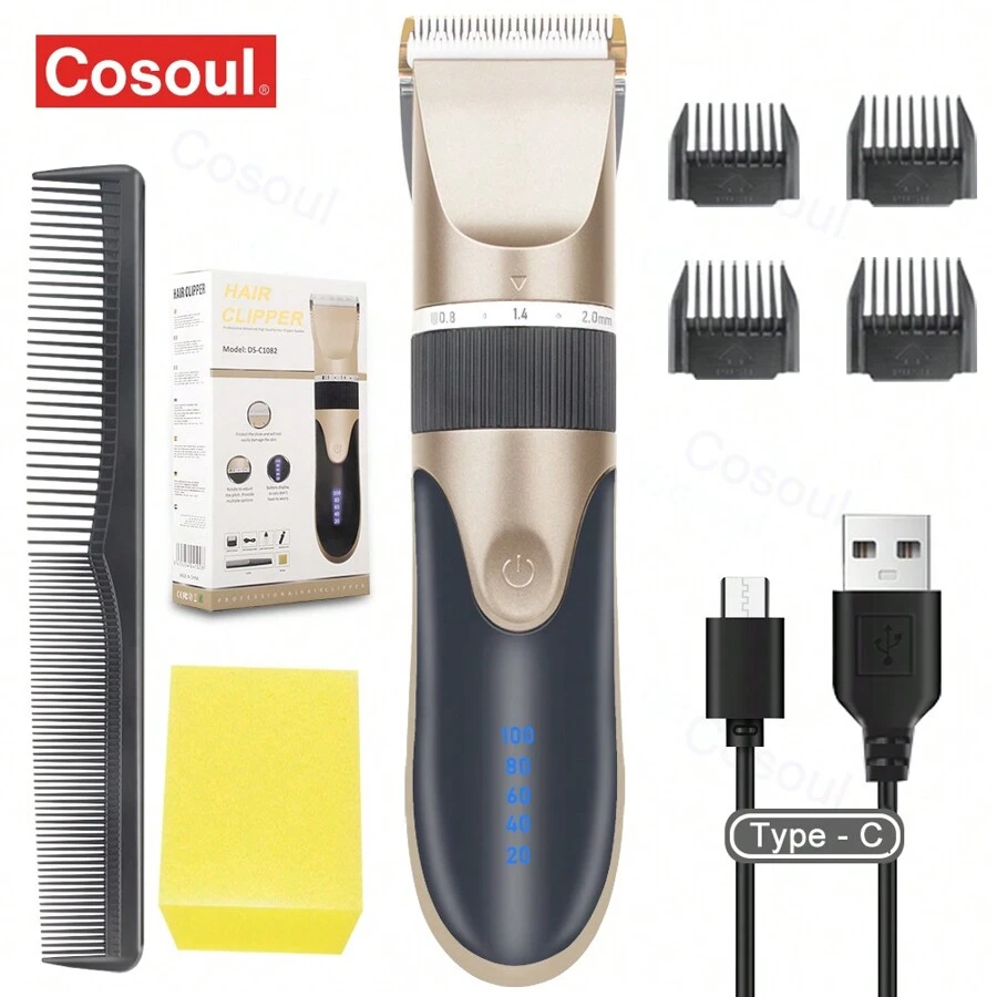 Men's Electric Hair Clipper Cordless Haircut Scissors With Adjustable Trimming Length - Gold - View 1