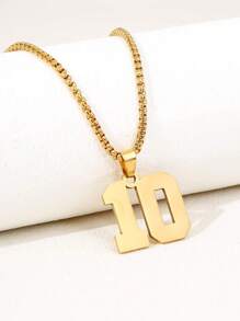 1 Pc Golden Digital Necklace For Men And Boys, Personalized And Customized Lucky Stainless Steel Knitted Baseball/Football/Basketball Digital Chain Pendant For Both Men And Women,If There Are Too Many Product Styles, Please Refer To The Actual Product Received