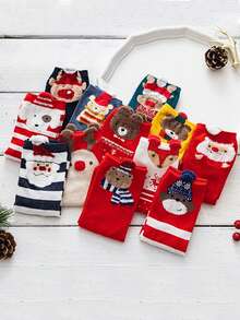 6pairs/pack Women's Cute Christmas Socks In Random Red Colors With Comfortable & Breathable Middle Tube - Multicolor - View 2