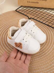 1pair Unisex Cartoon Bear Design Anti-slip Pu Hook And Loop Closure Soft Comfortable Sports Shoes, All Seasons Suitable - Gold - View 4