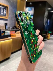 1 Vỏ Điện Thoại Mạ Vàng Viền Thẳng Màu Xanh Đậm & Cây Giáng Sinh Tương Thích Với Apple/Samsung/Xiaomi/Redmi - Màu xanh lá cây đậm - Xem 4