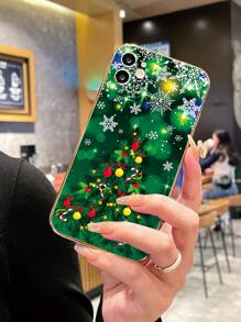 1 Vỏ Điện Thoại Mạ Vàng Viền Thẳng Màu Xanh Đậm & Cây Giáng Sinh Tương Thích Với Apple/Samsung/Xiaomi/Redmi - Màu xanh lá cây đậm - Xem 2