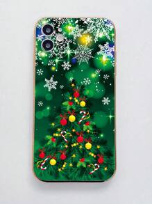 1 Vỏ Điện Thoại Mạ Vàng Viền Thẳng Màu Xanh Đậm & Cây Giáng Sinh Tương Thích Với Apple/Samsung/Xiaomi/Redmi - Màu xanh lá cây đậm - Xem 3