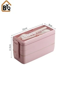 BYQ Bento Lunch Box For Adults Stackable 3 In 1 Compartment Wheat Straw Meal Prep Containers Lunch Box With Spoon And Fork 900ml - Pink - View 6