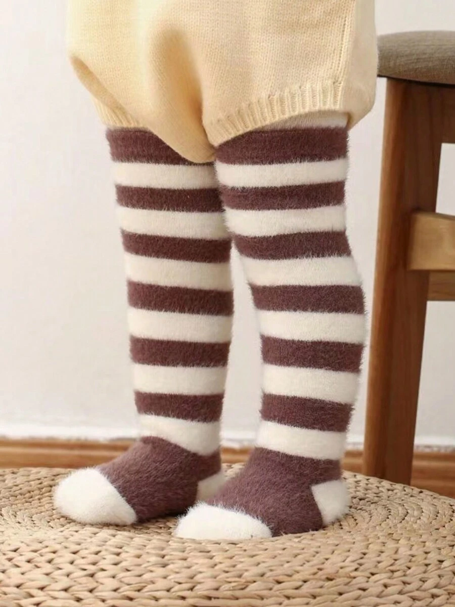 1 双秋冬季加厚长筒袜，防滑鞋底，适合幼儿男孩和女孩，适合日常穿着 - 彩色 - 查看 1