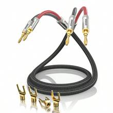 Vanaux 高品質重錦編制揚聲器線纜,雙金鍍香蕉插頭和鍬形插頭尖端 - 無氧銅 - 黑與白 - 查看 1