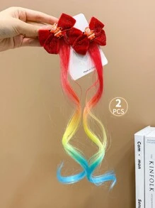 2入組聖誕節主題可愛卡通蝴蝶結髮夾,適用於兒童