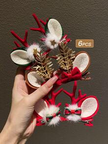 6入組女性可愛有趣鹿角聖誕節髮夾