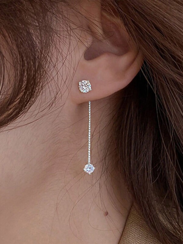 1pair Simple Rhinestone Inlaid Front And Back Wearing Long Versatile Personality Earrings