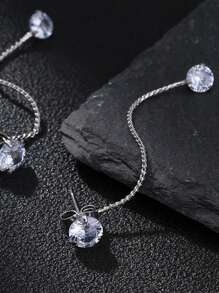 1pair Simple Rhinestone Inlaid Front And Back Wearing Long Versatile Personalized Earrings - Silver - View 2