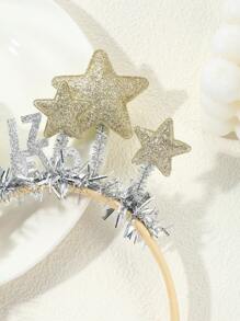 1pc Silver Star & Golden Glitter "Happy New Year" Letter Headband, New Year Series