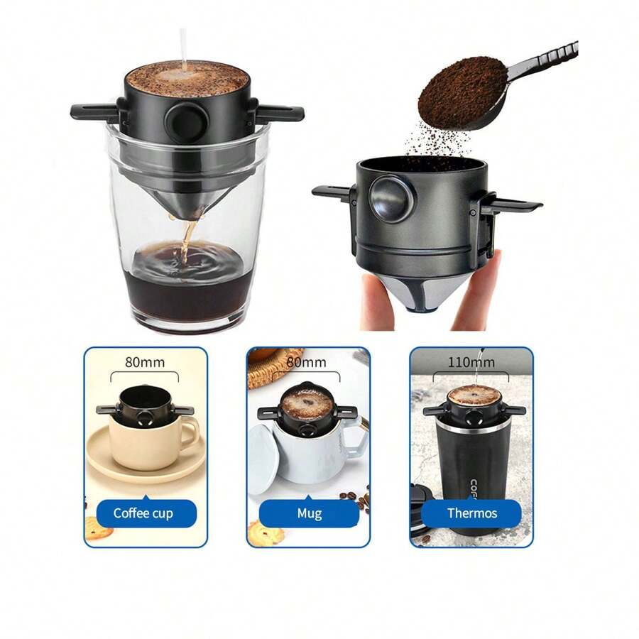家用咖啡濾網不鏽鋼免濾紙咖啡漏斗過濾器可折疊手提式手沖咖啡濾杯