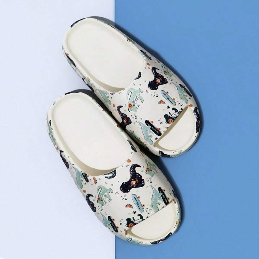 Của phụ nữ Dễ thương & Đúng mốt In Hoạt hình Dày Đế Dép đi trong nhà Với Chống trượt Chóp giầy tròn Và Dấu phân cách ngón chân Thiết kế , Thích hợp Đối với bờ biển , Phòng tắm Và Các hoạt động ngoài trời - trắng - Xem 1