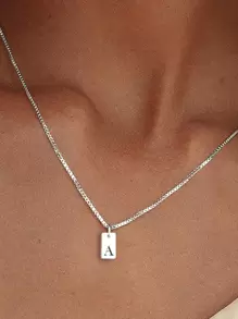 1Pc 26 chữ cái A-Z Vòng cổ mặt dây chuyền thẻ chữ cái đầu cá nhân hóa cho phụ nữ Quà tặng trang sức hợp thời trang - Bạc - Xem 11