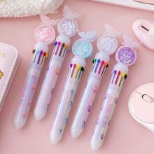 2pcs Random Sparkly Butterfly Design Ballpoint Pens, Cute & Creative Click Pen With Multiple Colors - Multicolor - View 2