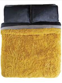 Cobertor cobija 2.30 x 2 m estilo peluche  para cama individual o matrimonial o Queen calientita frio invierno - Amarillo - Ver 2