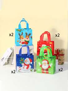 1套/8入組帶手柄的大型聖誕禮物袋,可重複使用的無紡布袋,用於聖誕禮物包裝、假日派對用品、新年禮品包裝 - 彩色 - 查看 1
