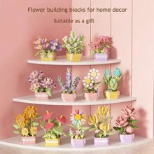 Set de 6 macetas de plástico con bloques de construcción, juguete de bloques de mini ladrillos para decoración del hogar y jardín interior, regalos para amigos, decoración creativa para escritorio, ideal para Año Nuevo, Acción de Gracias, Día del Maestro, Día de la Mujer