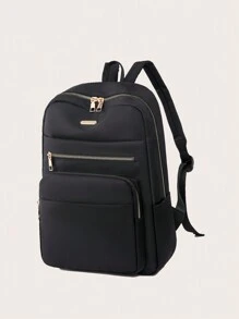 大容量極簡純色背包，學校書包，便攜式，有電腦隔層，可容納大物品，適用於十幾歲的女孩，女性，大學生，男孩和男性，大學，中學，高中，戶外，旅遊，郊遊，小學，辦公室 - 黑色 - 查看 7