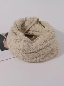 1pc Women's Solid Color Knitted Scarf, Winter Warm Neck Protection Scarf, Simple And Versatile - Beige - View 7