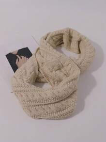 1pc Women's Solid Color Knitted Scarf, Winter Warm Neck Protection Scarf, Simple And Versatile - Beige - View 6