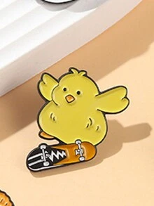1 件卡通動物系列滑板風格黃鴨形狀彩繪胸針徽章別針適用於箱包和服裝裝飾 - 彩色 - 查看 4