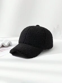1pc Unisex Plush Baseball Cap With Adjustable Head Circumference, Warm Hat Suitable For Daily Use - Black - View 2