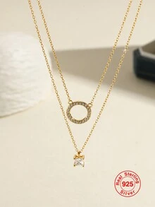 1條純銀s925金色雙層女士項鍊,時尚多變女士珠寶禮物