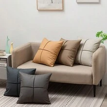 1個45x45cm仿皮防水坐墊套,設計仿皮裝飾靠墊套,適用於沙發客廳裝飾枕頭套 - 青灰 - 查看 7