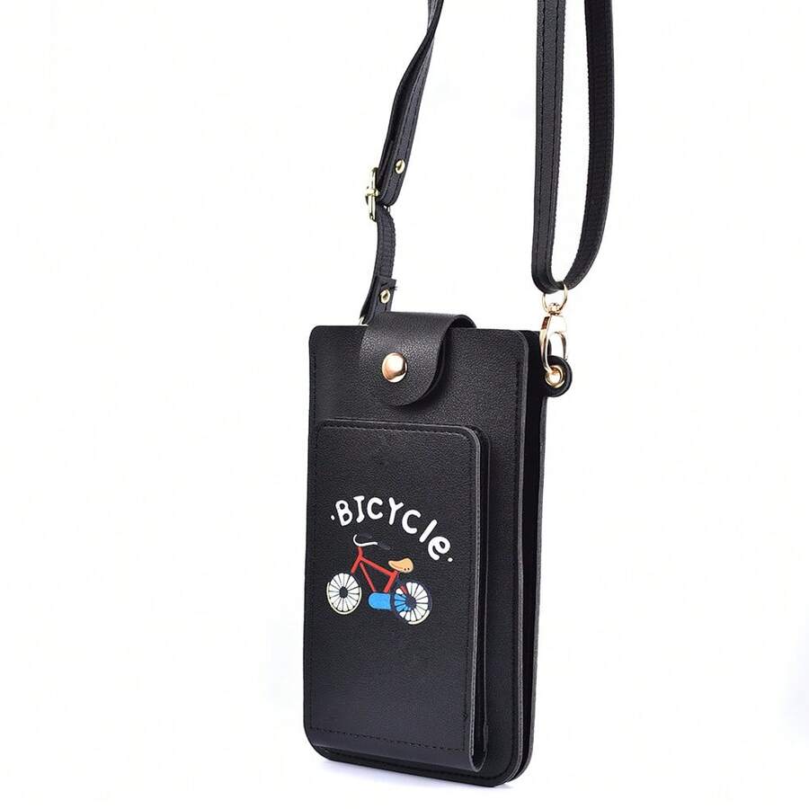 1pc - Sports Wallet Mobile Phone Bag Shoulder Bag Handbag Coin Purse Retro Keychain Small Purse - Black - View 1