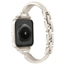 1pc Ladies' Bracelet Style Metal Watch Band Compatible With Apple Watch, Adjustable Length Replacement Wristband For Applewatch - Beige - View 5