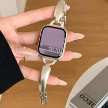 1pc Ladies' Bracelet Style Metal Watch Band Compatible With Apple Watch, Adjustable Length Replacement Wristband For Applewatch - Beige - View 1