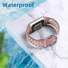 可用於fitbit Charge 5/charge 6的運動矽膠錶帶,防水柔軟可調節透氣運動錶帶 - 粉砂色 - 查看 4