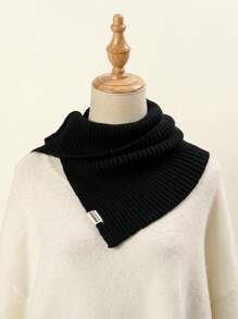 1 Pieza Bufanda De Punto A Rayas De Color Liso Para Mujer, Accesorio Versátil Y Elegante - Negro - Ver 1