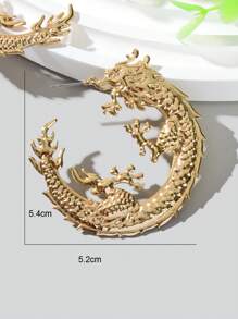 1對夸張的金色龍型厚圈耳環,適用於女性派對日常夜店飾品 - 金色 - 查看 3