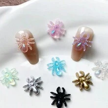 1包/6入組銀色樹脂蜘蛛美甲裝飾,適用於diy美甲