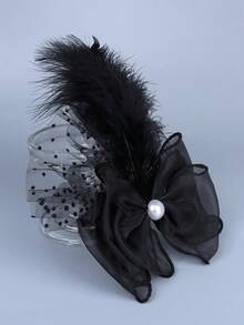 Lymet女性1920年代羽毛裝飾發帶,茶會花卉頭飾德比帽,適用於鸡尾酒、盖茨比、婚禮等場合