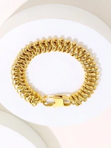 ZG YING ZHOU ZGYZ 1pc Fashionable Unisex Stainless Steel Centipede Chain 18K Gold Color Bracelet, Versatile For Couples, Wedding, Party Gift, Simple Middle Eastern Handmade Chain Bracelet