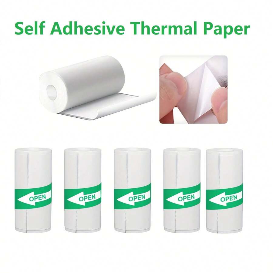 5 Pcs Self Adhesive Thermal Paper, Mini Printer Paper, Printable Sticker Paper For Pocket Thermal Printer - White - View 1