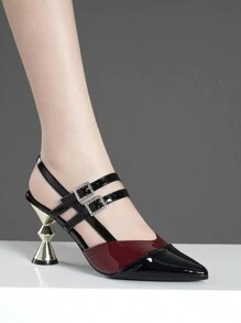 女士尖头高跟鞋，粗跟，黑色，银色，红色，白色，时尚新款