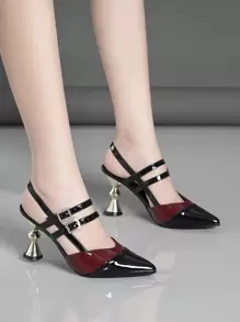 女士尖头高跟鞋，粗跟，黑色，银色，红色，白色，时尚新款